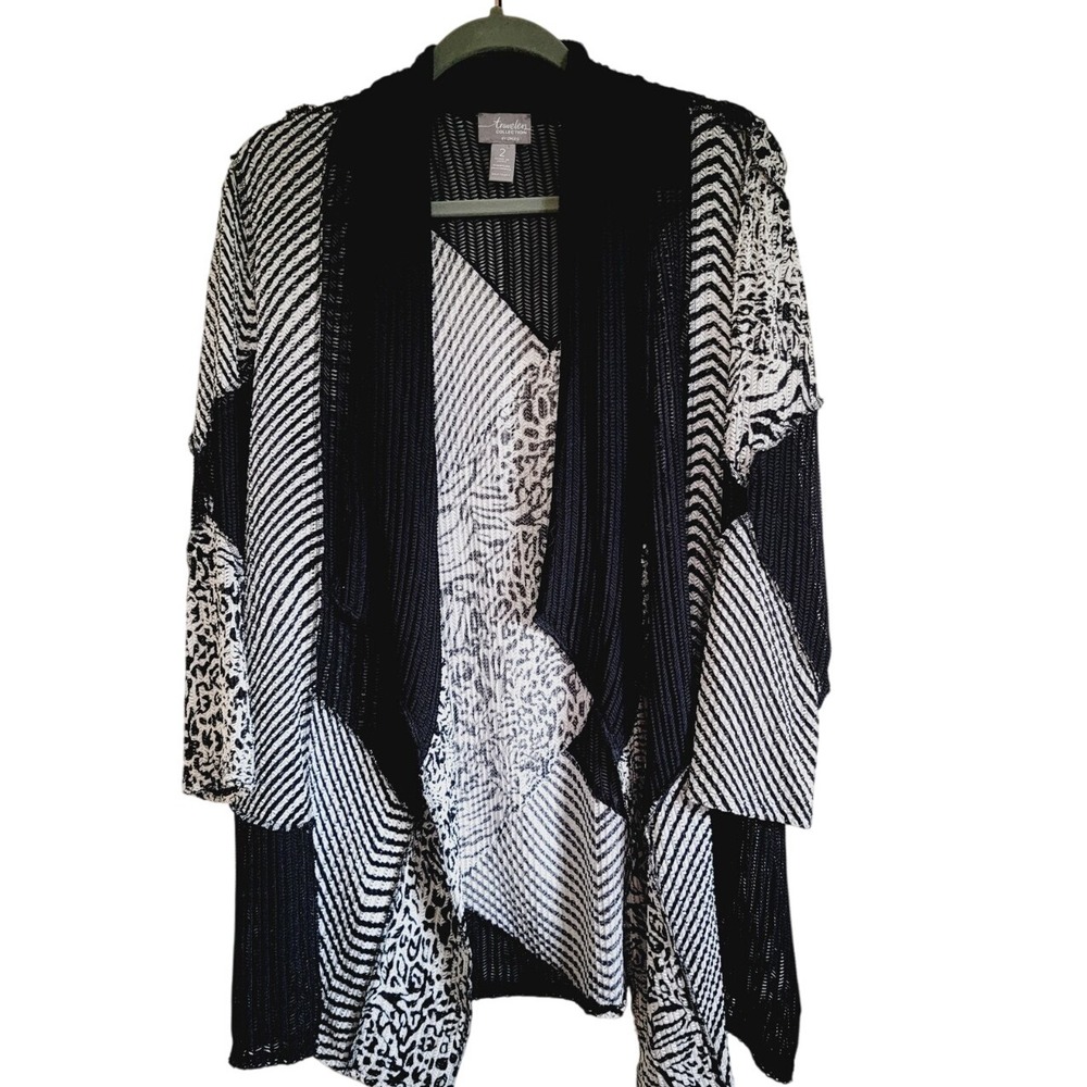 Chico's 2 Open Cardigan Drape Front Inside‎ Out Seams Size L 3/4 Sleeves